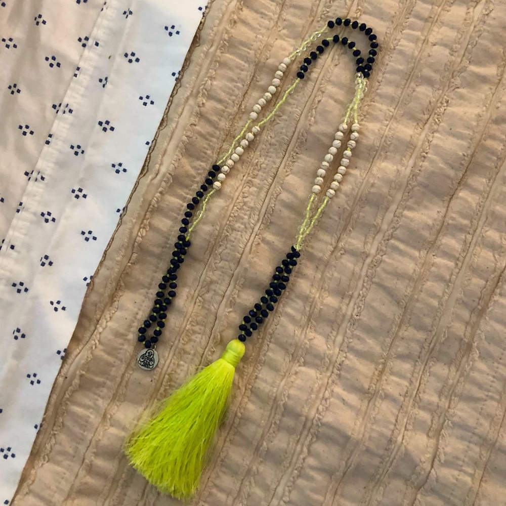 HANDCRAFTED Mala Beads - Navy, White, Neon Yellow